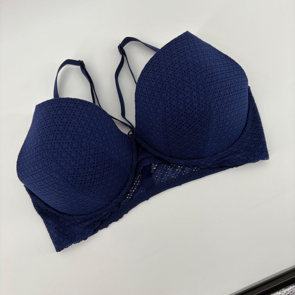 Victoria's Secret Plunge Bra 36DD Navy Blue Lace Lightly Lined Sexy‎